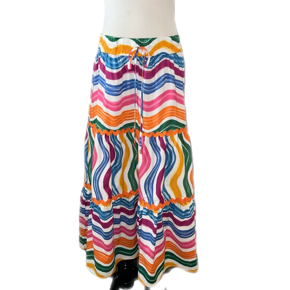 Rachel Zoe Pink and Blue Tiered Maxi Skirt Resort Wear